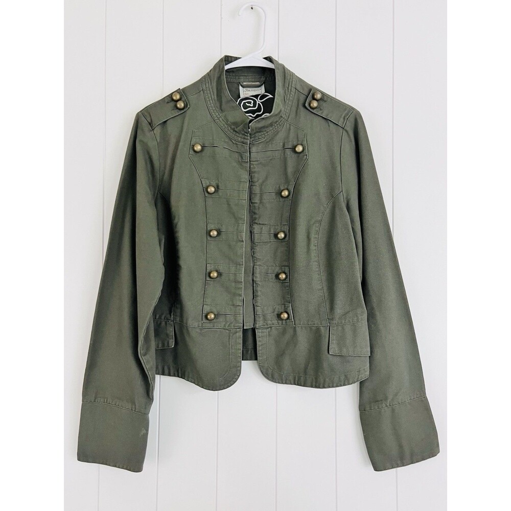 PERISCOPE Olive Green 100% Cotton Button-trim Military Style Jacket Womens XL
